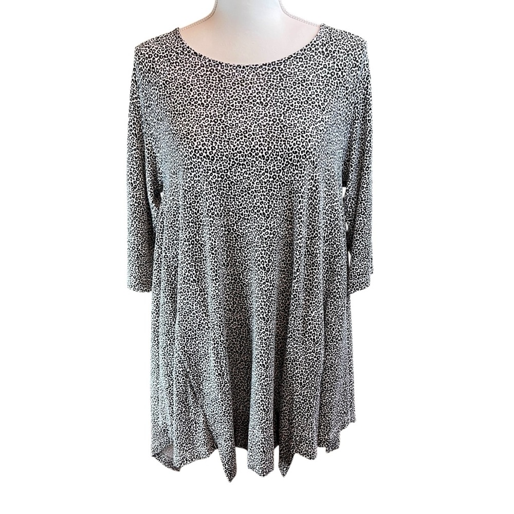 ALEMBIKA Leopard Print Knit Top Tunic Sz Small Long Sleeve Lagenlook Loose Fit